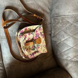 Patricia Nash Pink and Brown Crossbody Bag with Floral Design